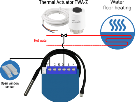 Встраиваемый модуль-термостат с сенсором для рег. водяных полов и радиаторов Qubino PWM Thermostat