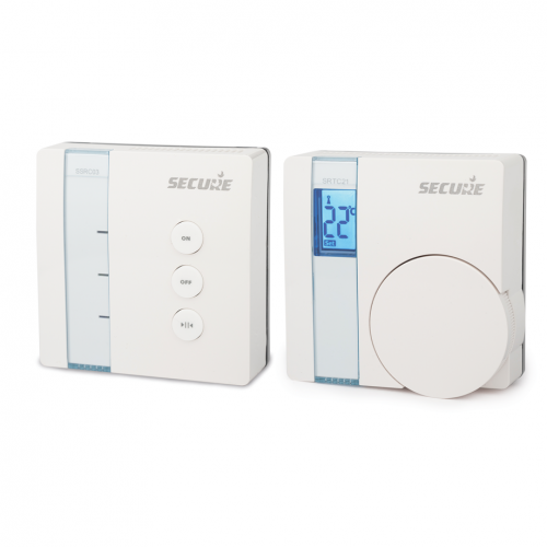 Комплект из настенного комнатного термостата с приемным устройством SRT C22 Настенный термостат Secure с LCD дисплем и реле Secure для управления теплыми полами, нагревательными котлами